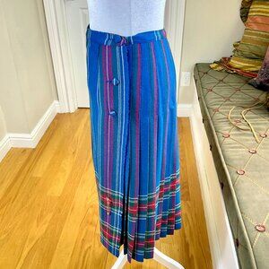 Vintage Skirt Wool Plaid Midi Wrap Pleated Buttons Pin Blue Red Aljean (29”, 10)